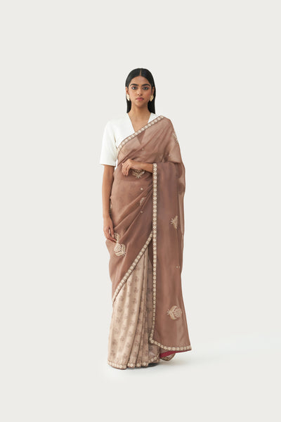 NILOUFER MILLEFLEUR MUD BROWN SAREE