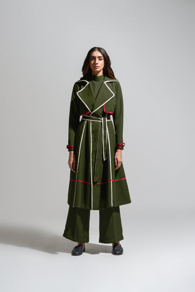 23701 MC STRIPE TRENCH DRESS OLIVE