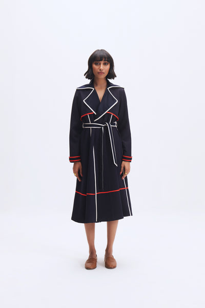 23701 MC STRIPE TRENCH DRESS SAPPHIRE