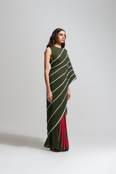 MC STRIPE OLIVE TAPPERED PALLU SAREE