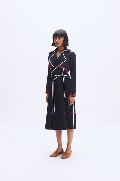 23701 MC STRIPE TRENCH DRESS SAPPHIRE