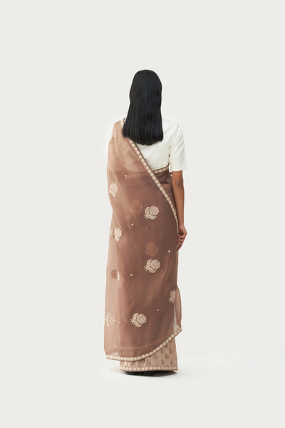 NILOUFER MILLEFLEUR MUD BROWN SAREE