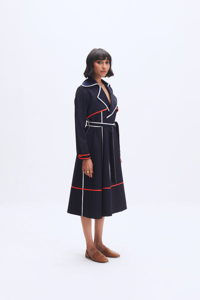 23701 MC STRIPE TRENCH DRESS SAPPHIRE