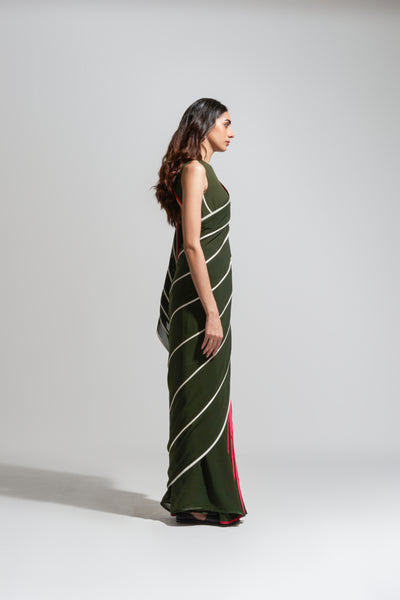 MC STRIPE OLIVE TAPPERED PALLU SAREE