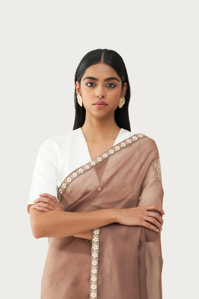 NILOUFER MILLEFLEUR MUD BROWN SAREE