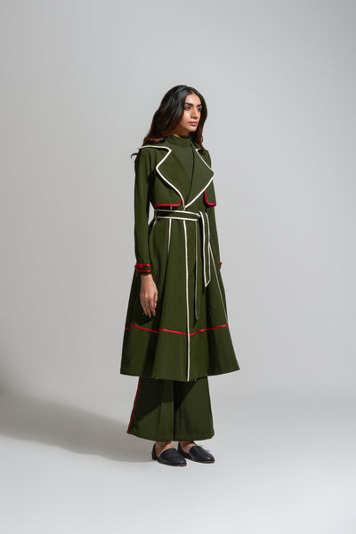 23701 MC STRIPE TRENCH DRESS OLIVE