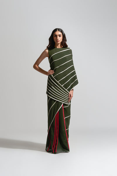 MC STRIPE OLIVE TAPPERED PALLU SAREE