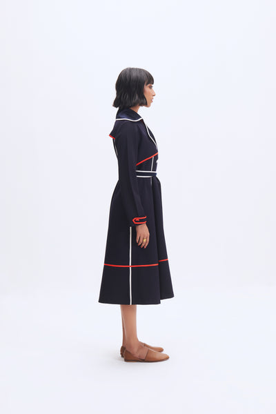 23701 MC STRIPE TRENCH DRESS SAPPHIRE