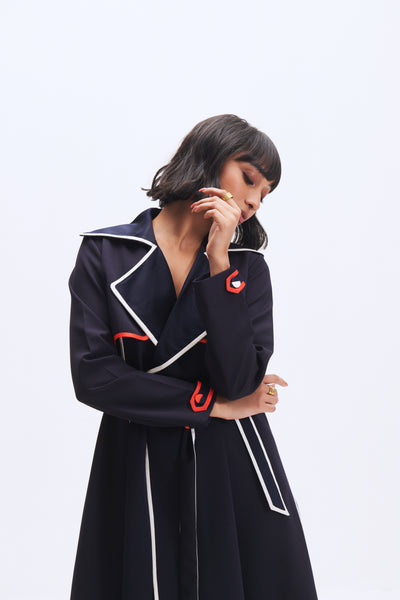 23701 MC STRIPE TRENCH DRESS SAPPHIRE