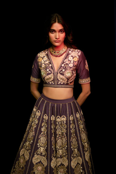 RUMY LILAC CHARCOAL LEHENGA SET