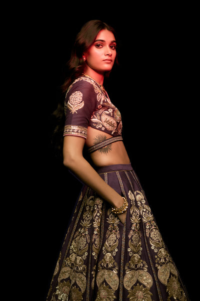 RUMY LILAC CHARCOAL LEHENGA SET